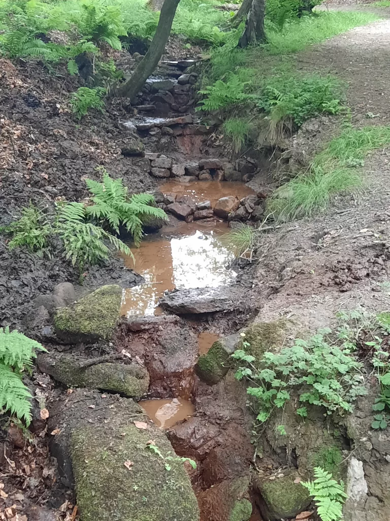 cleared waterway, what was once filled with muck and leaves is now clear and waiting for the rain.